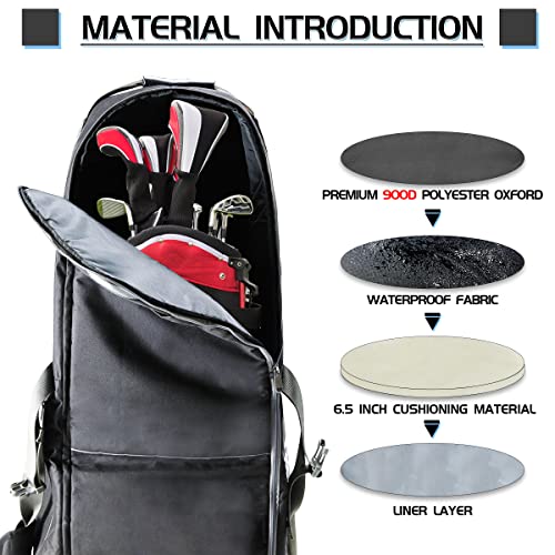 GoHimal Golf Travel Bag with Anti-Impact Support, 900D Heavy Duty Oxford Waterproof, Excellent Zipper Universal Size with Wheels