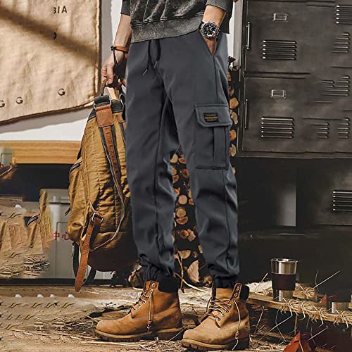 Men's High Waist Drawstring Solid Cinch Bottom Cargo Pants Multi Pockets Streetwear Relaxed Fit Tapered Joggers3