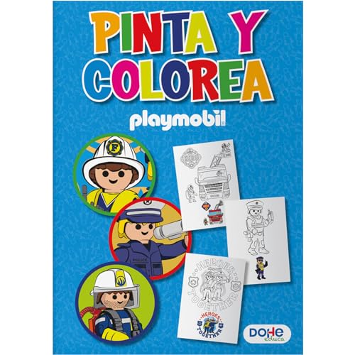 Dohe Educa - Libro para Colorear Infantil - Pinta y Colorea Playmobil, 30 Páginas de Dibujos, Pasatiempos Niños 4 6 años, Apto para Lápices y Ceras, Tamaño A4, Material Educativo