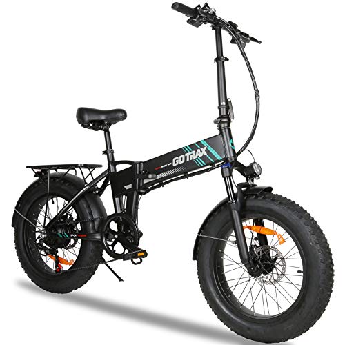 GOTRAX 20inch Folding Electric Bike Fat Tire with 48V 10Ah Removable Battery, 350W Powerful Motor up 20mph,Shimano Professional 7 Speed Gear, Pre-Assembled Fenders and Rear Shelf for Snow Beach(Black)