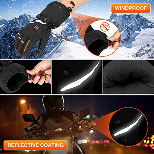 AMBOTHER USB Heated Gloves for Men Women Rechargeable Lithium Battery 3M Cotton Waterproof Temperature Settings Winter Electric Heated Motorcycle Gloves Ski Gloves for Ice Fishing Skating Hiking, L