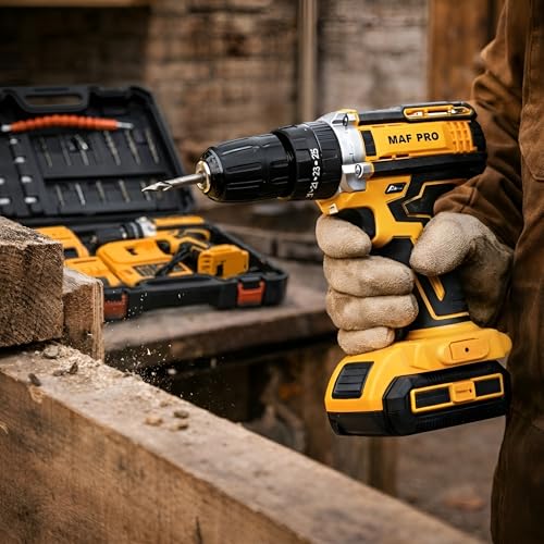 Image of MAF PRO CIDLI2020-2 Cordless 20V 4.0Ah Li-Ion High Torque Power Drill with 10mm Keyless Chuck, Variable Speed, LED Light & 2 Batteries + Charger & Drill Bits