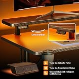 ODK Stolik gamingowy, małe biurko gamingowe z oświetleniem LED, 100 cm, stolik pod komputer z półką na monitor, włókno węglowe, czarny