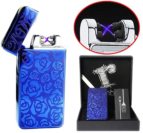 Dual arc plasma lighter Blue with gift box Windproof flameless tesla