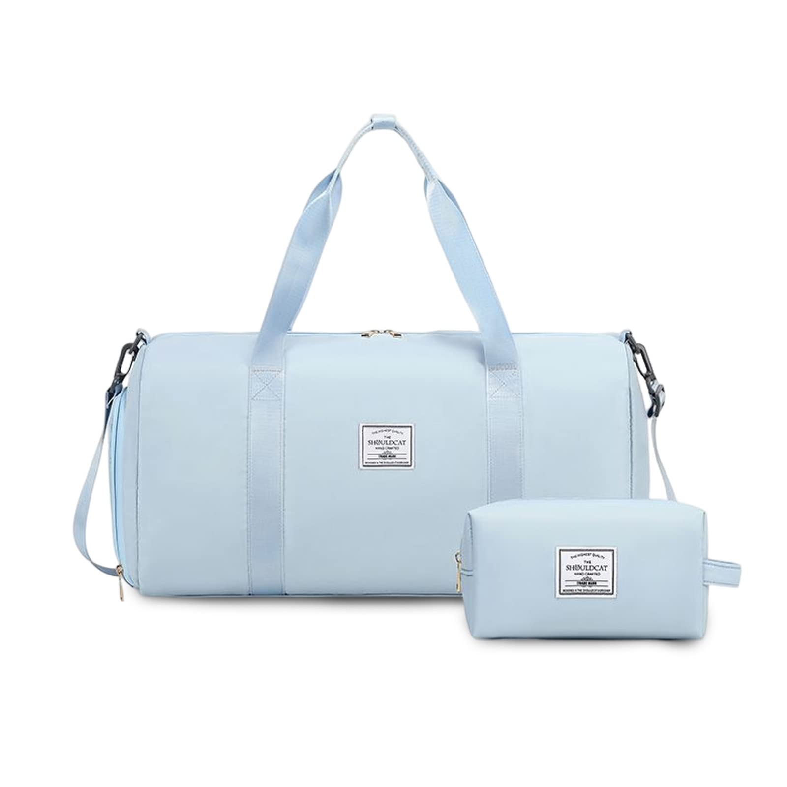 FANDARE Set 2 Pezzi Borsone da Viaggio Donna con Borsa Cosmetica - Borsoni Sportivi Uomo per Palestra, Piscina, Weekender - Tote a Spalla Azzurro