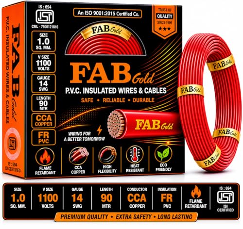 Image of 1.0 sqmm Single Core Copper Electrical Wire, 90 Meter (Red) | Heat Resistant & Flame Retardant (FR) | Lead-Free LSH House Wire for Home & Industrial Use