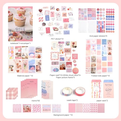 Image of RANDEN Sweetheart Journaling Kit, 346PCS Vintage Scrapbook & Stationery Set with Aesthetic Stickers, Ephemera Pack and Journal Supplies for Bullet Journals, Planners, Albums & Creative Crafts (SweetHeart)