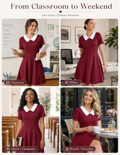 Image of Bbonlinedress 1950s Vintage Dress for Women Retro Rockabilly Peter Pan Collar Short Sleeve Cocktail Party A Line Dresses