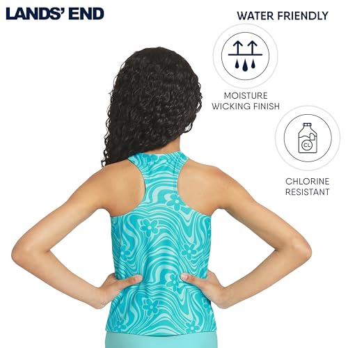 Image of Lands' End Girls' UPF 50+ Swim Bikini Bottom and Racerback Tankini Set
