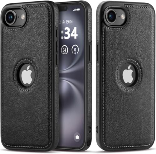 Image of MOBILOVE PU Leather Flexible Soft Logo View Back Case Cover Comes with Camera & Screen Protection for | iPhone 16e (Black)
