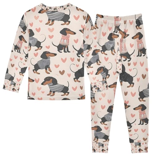 senya Cute Dachshunds in Heart Pajamas Set Long Sleeve Soft Cotton Sleepwear 2 Piece2