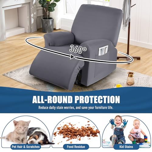 Image of TAOCOCO Stretch Recliner Couch Covers 3-Pieces Style Recliner Chair Covers Recliner Cover for Reclining Chair Slipcovers Feature Fitted Soft Washable (1 Seat, Light Gray)