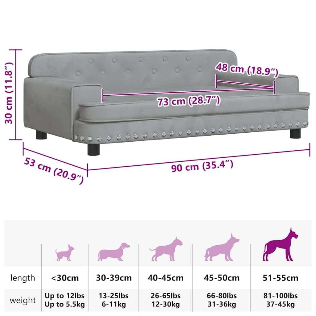Cama para perro 90 cm Gris Terciopelo