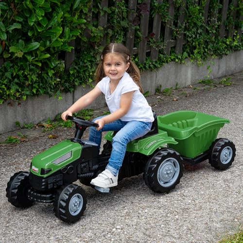 Lemodo Trettraktor ab 3 Jahre | Kinder Traktor in grün| Traktor zum draufsitzen | Kindertraktor mit Anhänger | Trampeltrecker mit Hupe | Trettrecker für drinnen und draußen – Bild 5