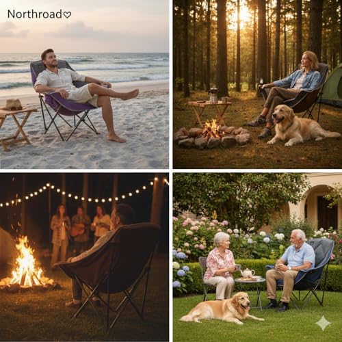 Northroad Butaco Plegable para Camping, Silla Portable Sobredimensionada con Porta Vasos y Respaldo Acolchonado, Capacidad 300 LBS para Exterior miniatura 6