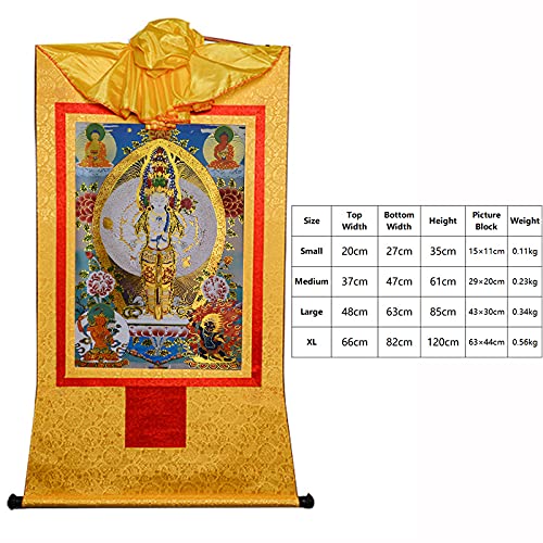 Gandhanra Thangka Tibetano - Padmapani Avalokitesvara Thangka - Chenrezig dalle mille braccia - Arazzo di Buddha a Stampa Dorata per Decorazione Zen, Meditazione, Rilassamento Spirituale e Pace
