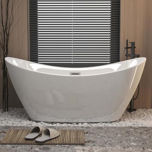 Nahenduo 59' Oval Freestanding Soaking Bathtub with Toe-Tap Chrome Drain & Adjustable Leveling Feet...