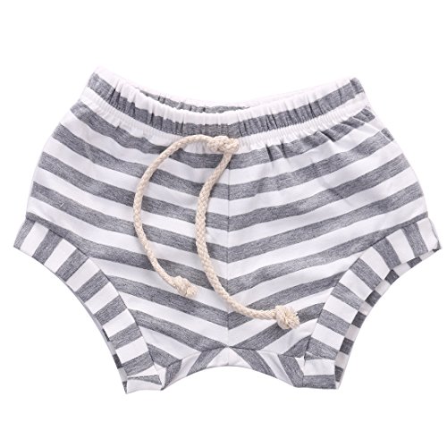 Seyurigaoka 3M-4Y Baby Bloomers, Unisex Infant Girls Boys Cotton Shorts Striped Bottoms Toddler Summer Clothes (Grey, 9-18 Months)