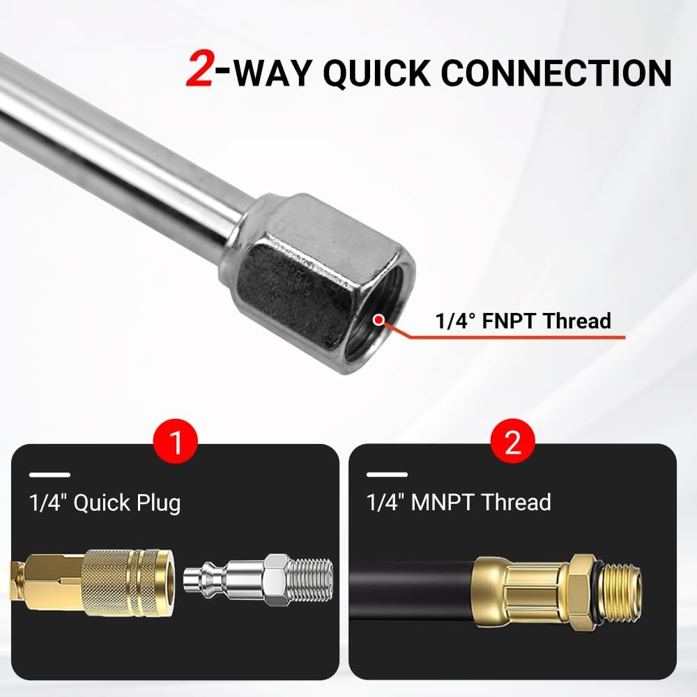 RYANSTAR RACING 5 Pack 13.8" Dual Head Air Chuck, 1/4" FNPT Tire Inflator Chuck with Straight Foot, Quick Plug & Tape for Truck RV Semi Dually Tires Air Compressor