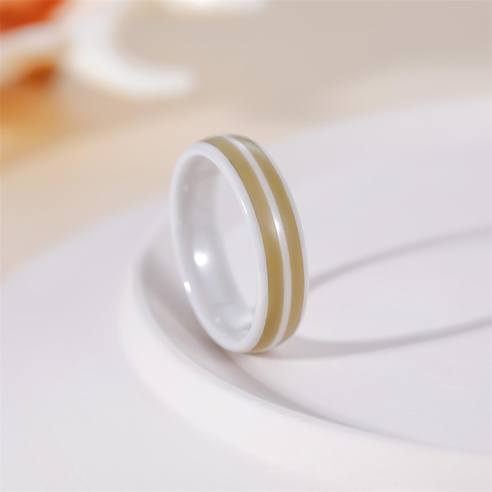 Anillo para mujer y hombre, cerámica, anillo de boda, compromiso, grano de madera, resina epoxi doble de 6 mm, ancho