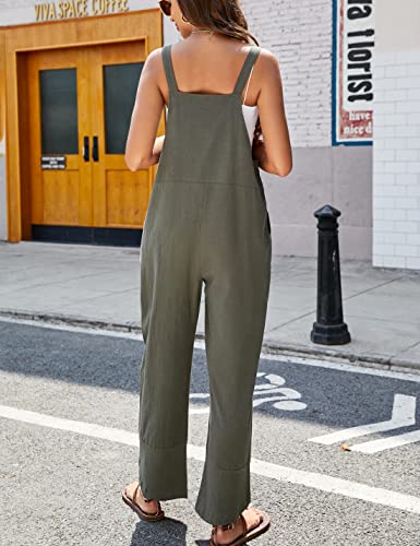 Apafes Women Summer Sleeveless Cotton Linen Black Bib Overalls Tulip Baggy Capri Jumpsuits With Pockets(0403-Armygreen-M) #TOP5