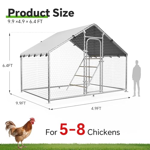 Image of 9.9x5.1 FT Large Metal Chicken Coop, Walk-in Poultry Run Enclosure
