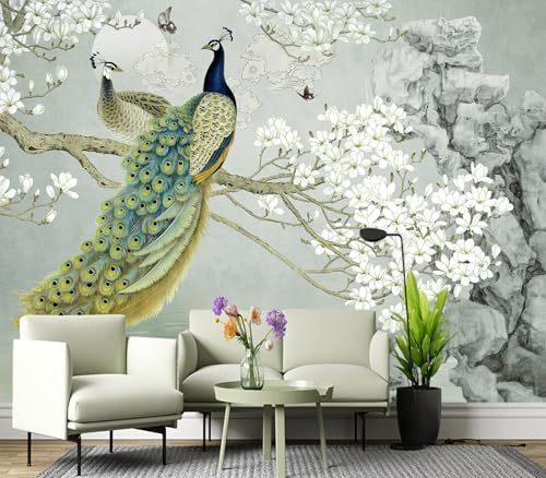 Eierme-Flower Pattern Peacock Illustration Wallpaper Mural Wallpaper Peel and Stick 90" x 67" by Eierme - Used condition - US$50.96