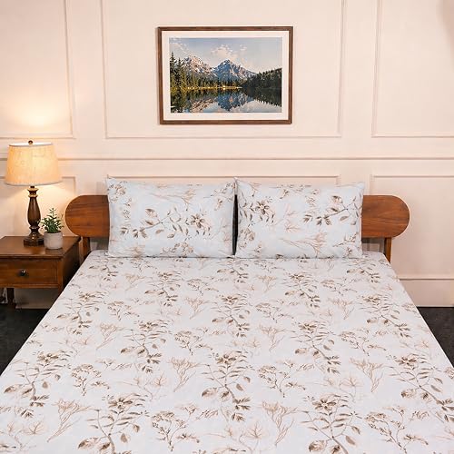 Image of Amazon Brand - Umi Cotton Elastic Fitted Bedsheet, King Size 78x72 Inches, Elastic Fit Bed Sheet, 10 Inch Deep Pocket, Soft Breathable Bedding, Durable Easy Care, with Pillow Cover-Breeze Blossom