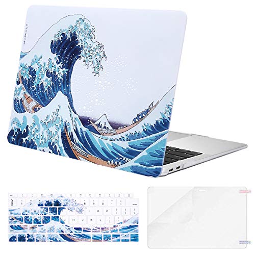 MOSISO MacBook Air 13 inch Case 2020 2019 2018 Release A2179 A1932 Retina Display, Plastic Pattern Hard Shell & Keyboard Cover & Screen Protector Only Compatible with MacBook Air 13, Great Sea Wave