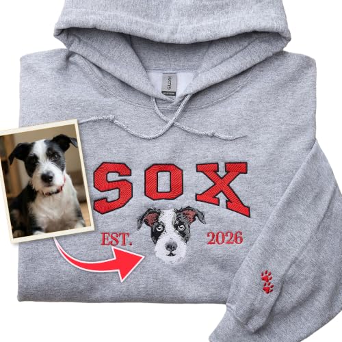 COUPLEHOODIES Custom Dog Portrait Sweatshirt from Photo Personalized Pet Embroidered Memorial Hoodie Dog Mom Sweatshirt - Gift for Pet Loss Christmas Fathers Day (Varsity-Dog)
