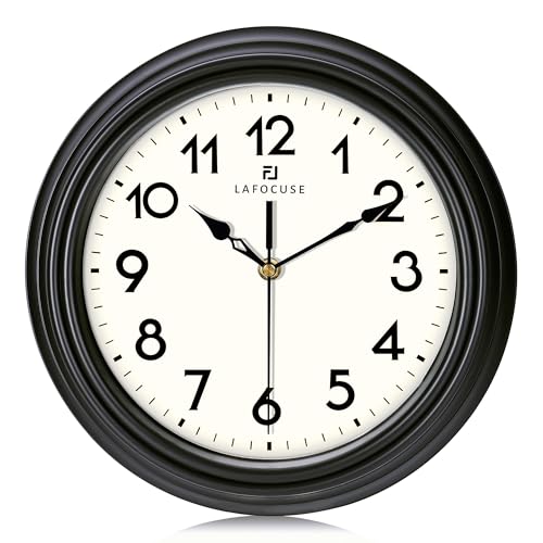 Lafocuse 30cm Reloj de Pared Silencioso Clásico, Negro Vintage Reloj Cocina Pared, Decorativo sin Tictac para Salon Dormitorio Oficina