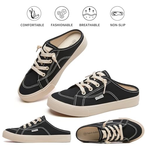 Image of hash bubbie Women's Mules Slip on Sneakers Canvas Tennis Shoes | backless summer close toed sandals non slip on walking casual comfortable