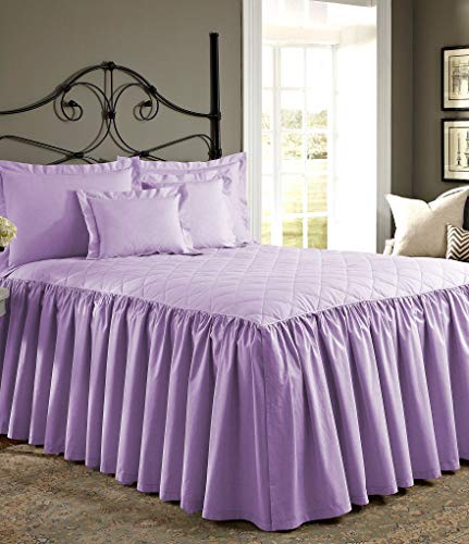 Bedding Empire 15" Drop 1 Piece Quilted Dust Ruffle Bed Skirt/Bed Spread 100% Egyptian Cotton 500 Tc Lilac King Size #TOP18