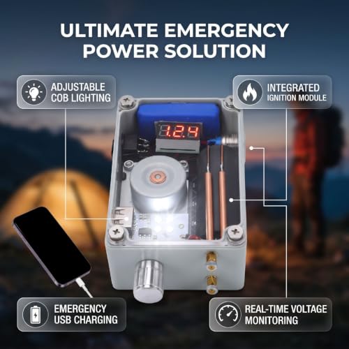 Generador de Manivela EBTOOLS, Cargador USB Portátil de Emergencia con Luz COB Regulable, Encendido con Mechero, Medidor de Voltaje LCD Rojo para Camping al Aire Libre miniatura 3