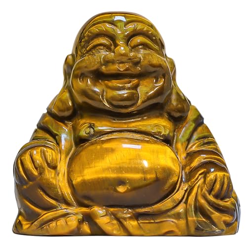Estatua Buda Risueño de Ojo de Tigre Amarillo 2" miniatura 1