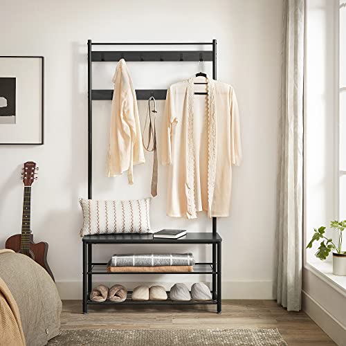 ACAZA XL Garderoberek met Schoenenbank, Kapstok en Schoenenrek, 11 Haken, Zwart - Image 8