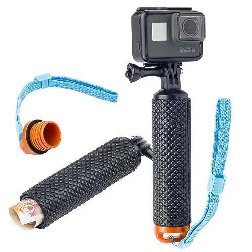 Digicharge Poignée Main Flottante pour caméra d'action GoPro Lit Hero Hero13 13 Hero12 12 Max 2/DJI Osmo Action 5 4 Pro / Insta360 One/Hero 11 Mini 10 9 8 Akaso Float, Stockage Interne étanche, Orange