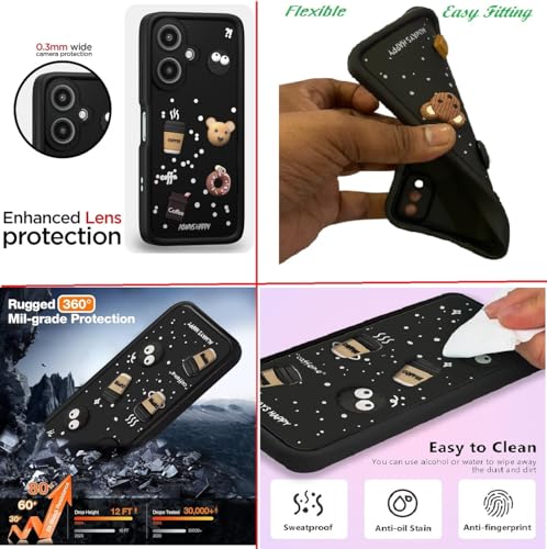 Image of Bintage Cute Fun Taddy Cartoon 3D Ball Milk Donut Coffee Cup Silicone Case Full Body & Camera Protection Back Cover Compatible for Mi Poco M6 5G - Black