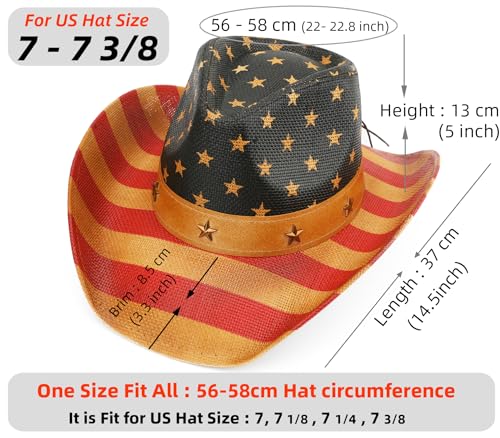 Image of Unisex American Flag Cowboy Hat USA Falg Patriotic 4th of July Parade Western Cowgirl Hat