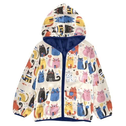 Cute Doodle Cats Girls Fleece Jacket Girls Fall Jacket Girls Zip Up Hoodie Girls Sherpa Jacket 2-10T