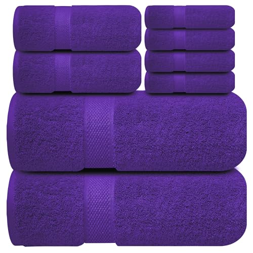 Infinitee Xclusives Luxury 100% Cotton Towel Set 8 Piece Bathroom Towel Set (2 Bath Towels 2 Hand Towels 4 Washcloths) Soft & Absorbent Towels for Bathroom (Profound Purple)