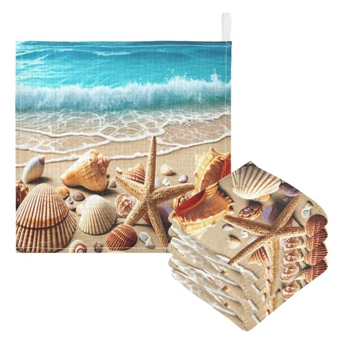 Kigai Beach Starfish and Shells Baby Washcloths,5pcs Ultra Soft Absorbent Towel,Newborn Bath Face Towel, Natural Reusable Baby Wipes for Sensitive Skin, Baby Registry as Shower