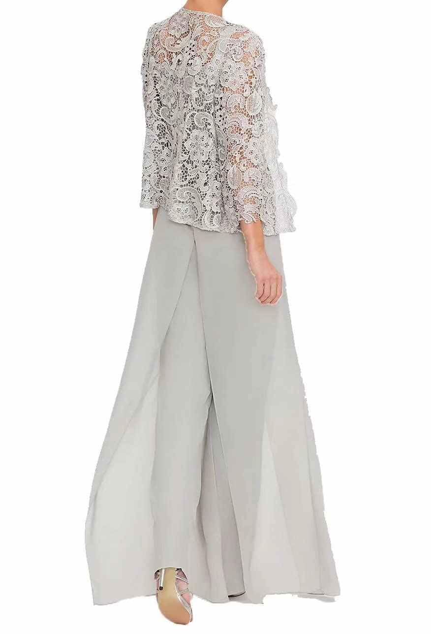 Hosenanzug Damen Festlich Hochzeit - Chiffon Abendanzug mit Jacke Festliche Hochzeitsgast Kleider mit Ärmel