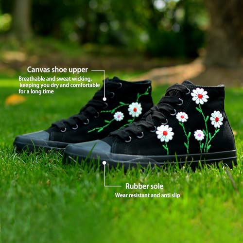Women High-Top Fashion Sneakers with Floral Embroidery Birthday Gift Wedding Shoes for Bride White Canvas Tennis Walking Shoes3