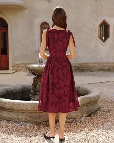 Image of RIHOAS Women's Plaid Gingham Dress Summer Midi Dresses for Women 2026 | Cute,Boat Neck,Bow Tie,A line,Vintage,Sleeveless,Spring,Winter,Casual Daily,Picnic,Travel,Vacation,Christmas Festive Occasion