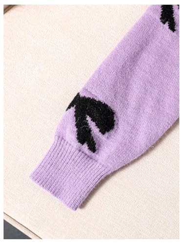 Image of RoseSeek Girl's Bow Graphic Sweaters Crewneck Long Sleeve Knit Pullover Tops Drop Shoulder Knitwear