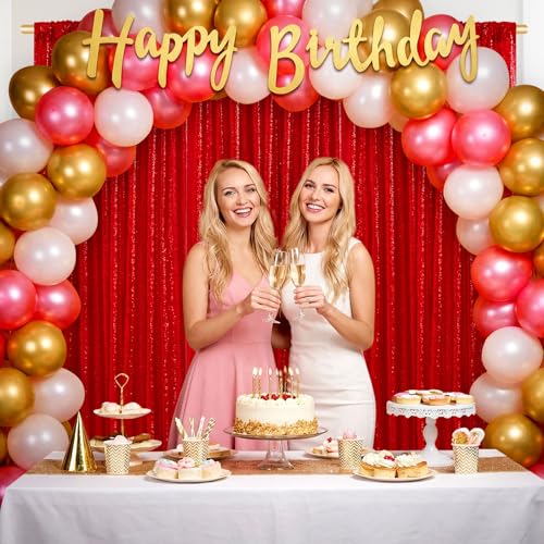 Image of Red Sequin Backdrop Curtains-2 Panels 2FTx8FT Red Backdrop for Valentines Day, Glitter Party Decorations Background Drapes for Wedding Birthday Anniversary Graduation Photo Booth Decor