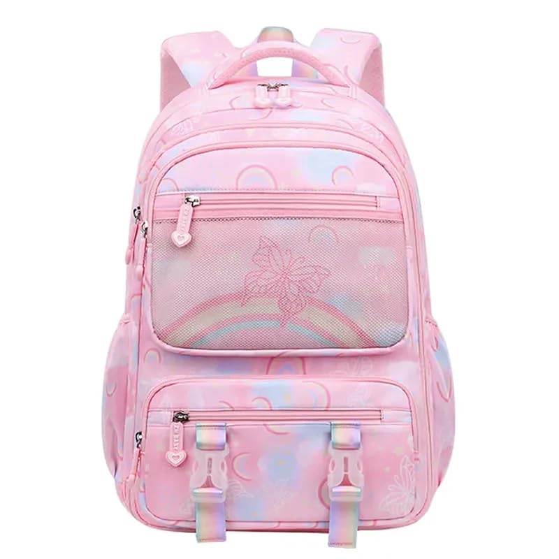 Mochila Escolar Menina LukeSports Grande Reforçada Butterfly – 46cm – Impermeável e Espaçosa (Rosa)