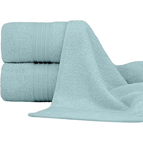 Vency Handtücher Set Hellblau 2 Teilig - 2X Handtücher 50x100, Handtuch mit Aufhänger