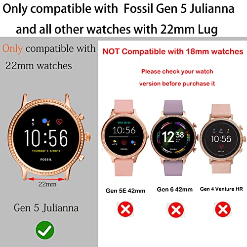ViCRiOR Bands Compatible with 22mm Fossil Gen 5 Julianna 2019 Release Women's Smart Watch, Soft Silicone Fadeless Pattern Printed Floral Replacement Band for Fossil Gen 5 Carlyle
